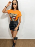 Camisa Feminina T shirt Braba Onça Laranja 01