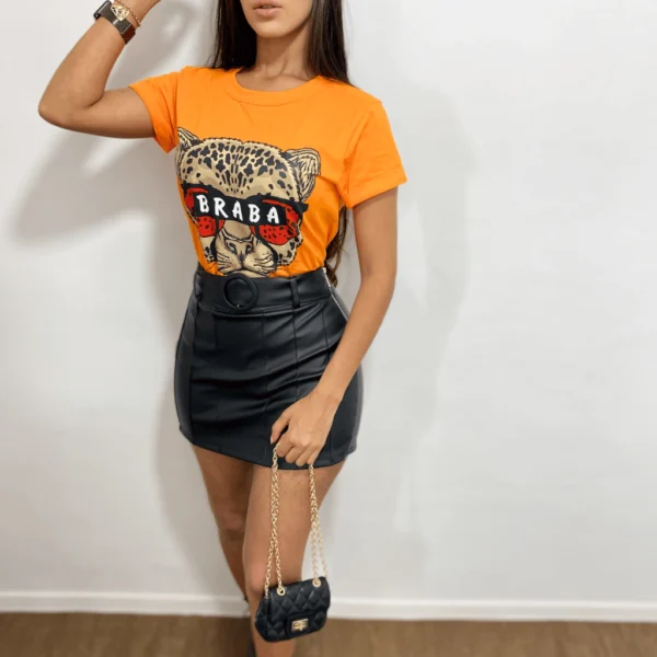 Camisa Feminina T shirt Braba Onça Laranja 01