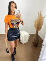Camisa Feminina T shirt Braba Onça Laranja 02