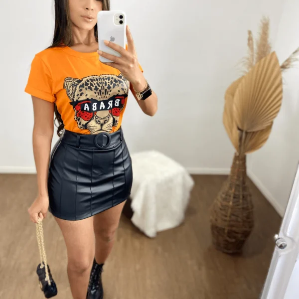 Camisa Feminina T shirt Braba Onça Laranja 02